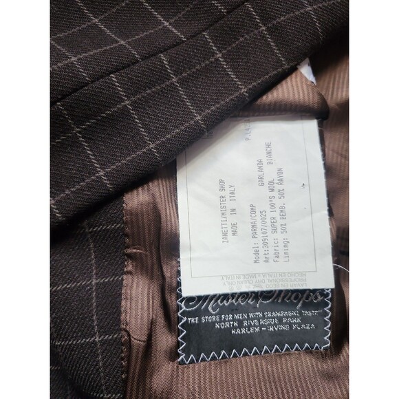 Zanetti Italian Wool 3 Piece Suit Mens 48L Brown Checked Blazer Pleated Vintage - Picture 12 of 13